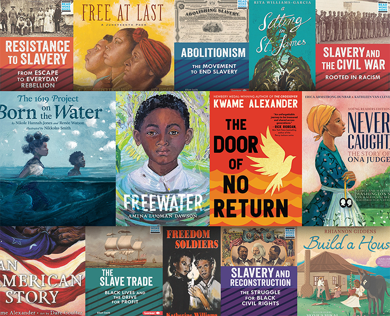 montage of nonfiction covers on the topic of slavery in the U.S.