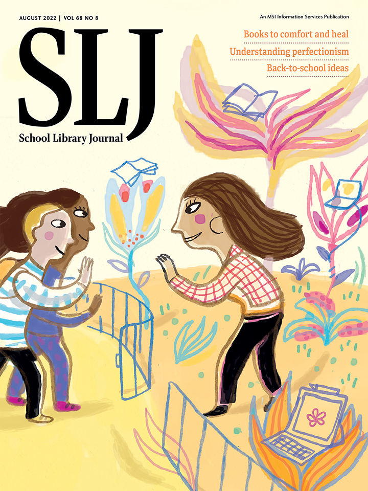 SLJ August 2022 cover; Back to School; Illustration by Nathalie Dieterle