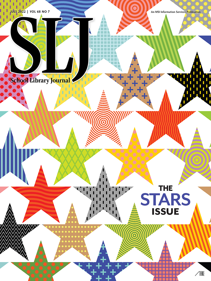 SLJ July 2022 cover; The Stars Issue; Illustration by Bob Staake