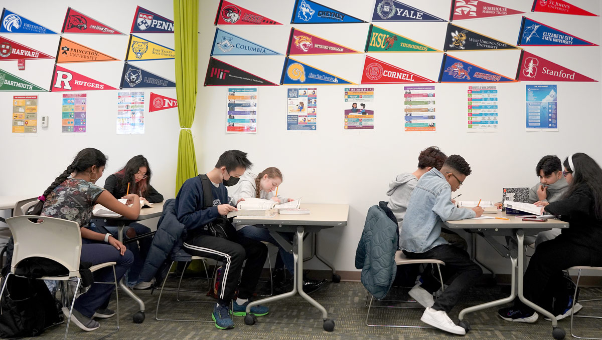 Students at the Queens (NY) Library, which offers many college prep resources. Courtesy of Queens (NY) Library