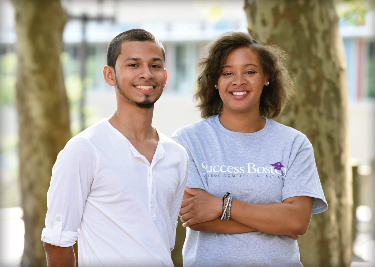 Student Oscar Torres with Portsha Franklin, his coach from Success Boston, directed by the Boston Opportunity Agenda. photo: Richard Howard/The Boston Foundation