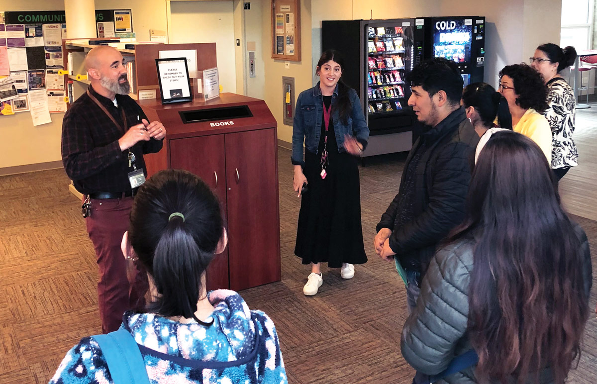 A group visits the Greenbugh (NY) Public Library during a Books, Burgers, Backpacks event. Photo courtesy of Valhalla Union Free School District