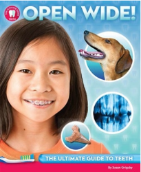 Young Asian girl with a sleek brown bob smiles. A brown dog also seems to smile. The category of the cover is teeth